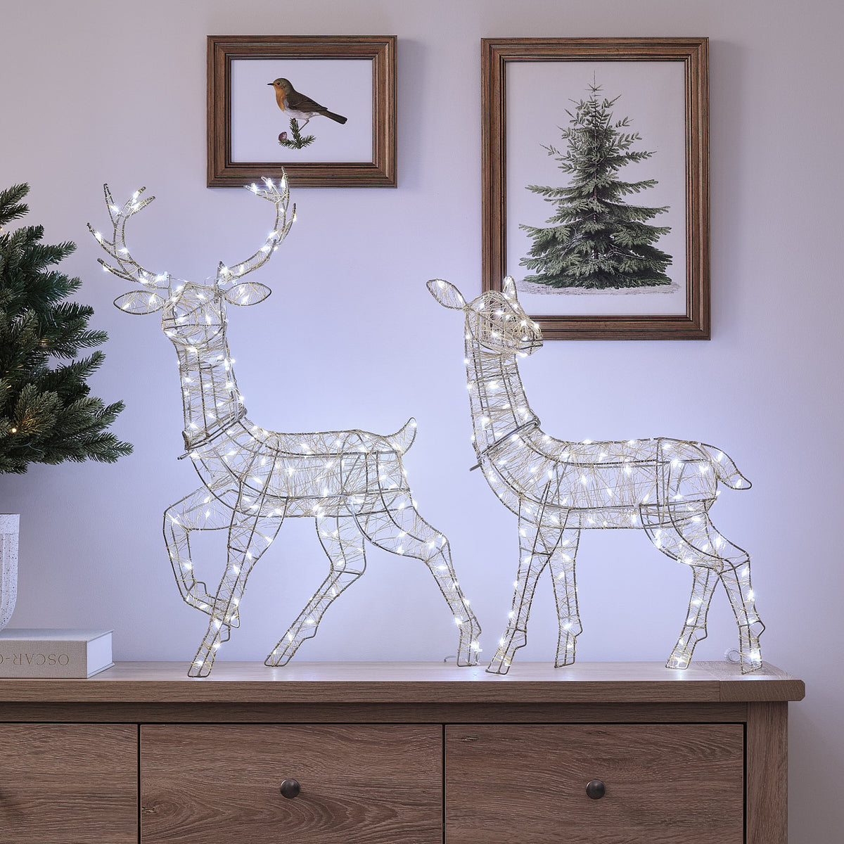 2er Set goldene LED-Rentiere Hirsch & Hirschkuh Hutton