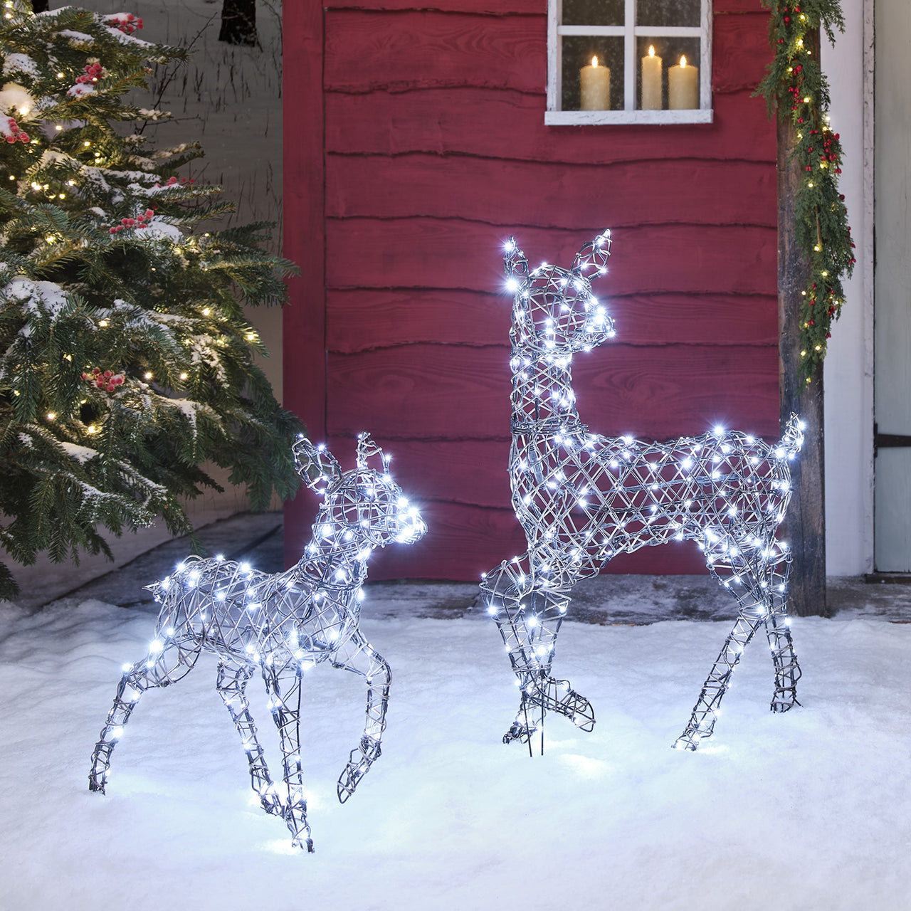 2er Set LED-Rentier Hirschkuh & Rehkitz L Studley