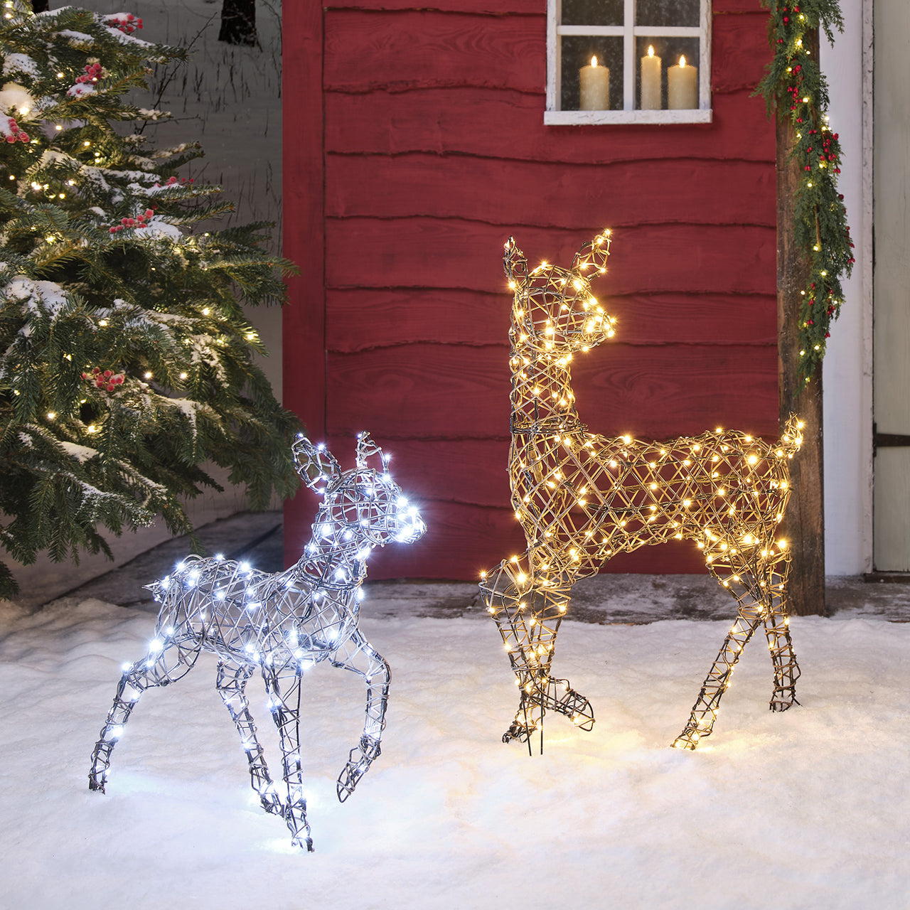 2er Set LED-Rentier Hirschkuh & Rehkitz L Studley