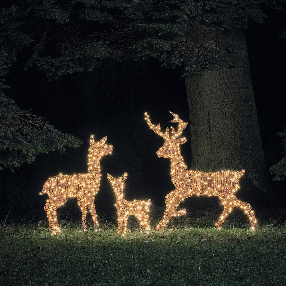 3er Set Pateley Bicolor LED-Rentierfamilie aus Rattan mit 750 LEDs