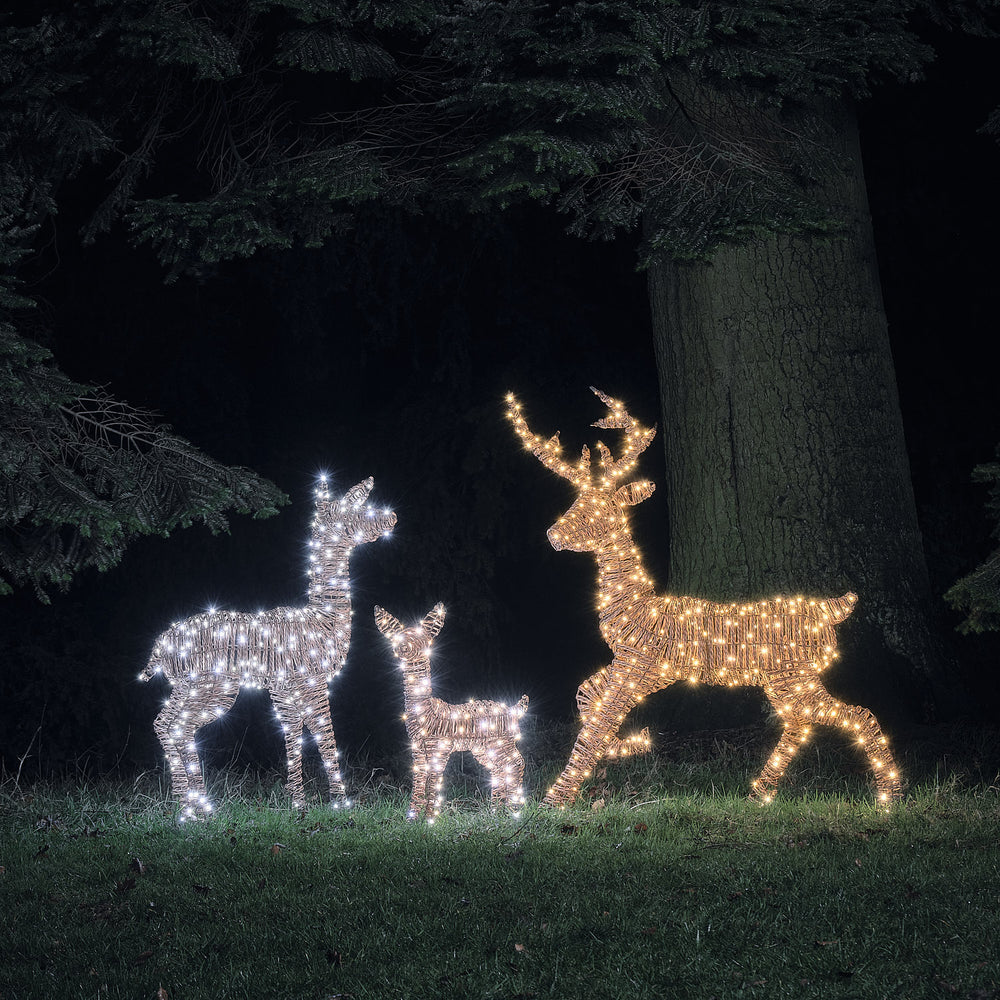 3er Set Pateley Bicolor LED-Rentierfamilie aus Rattan mit 750 LEDs