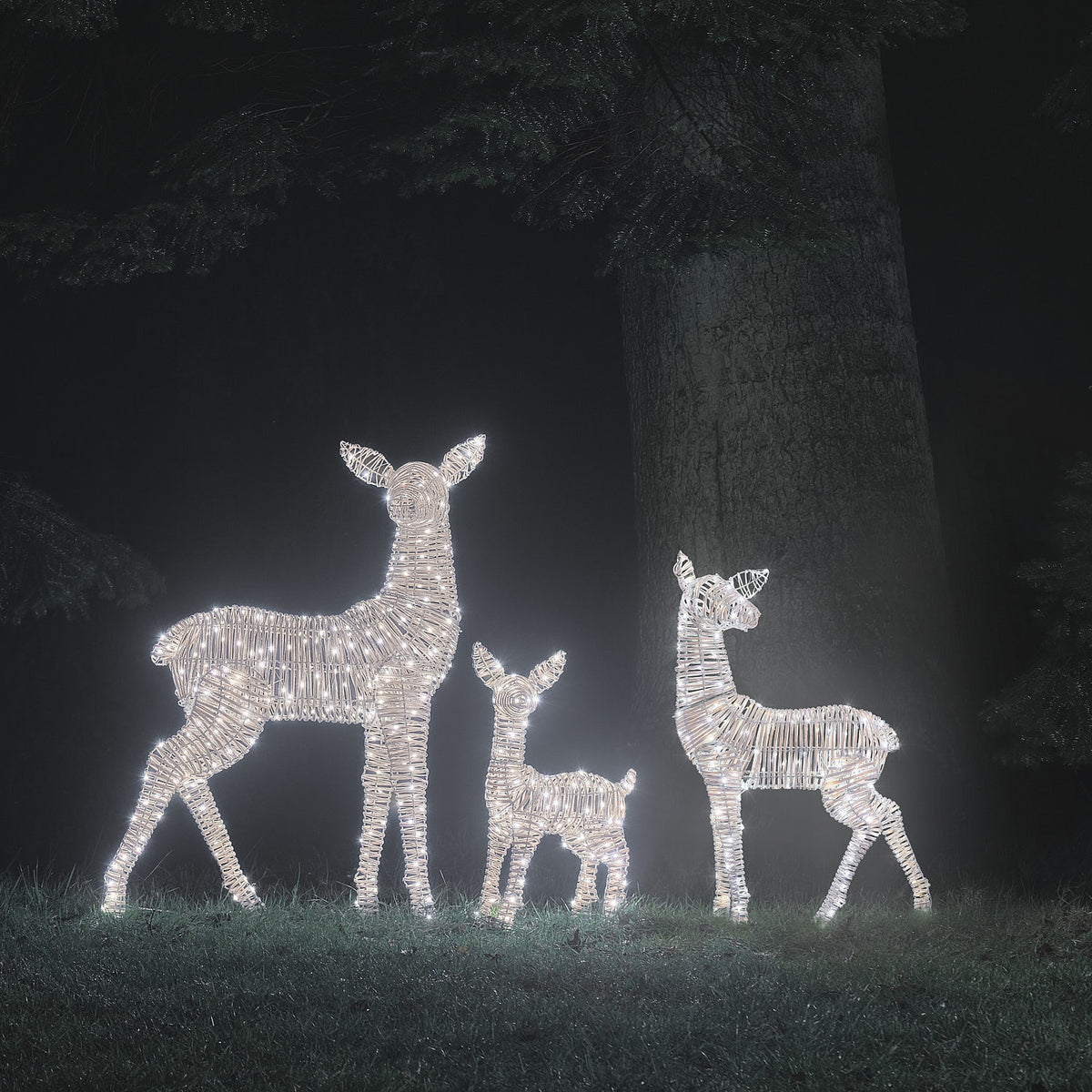3er Set Leyburn Bicolor LED-Rentierfamilie in Rattanoptik für den Außenbereich