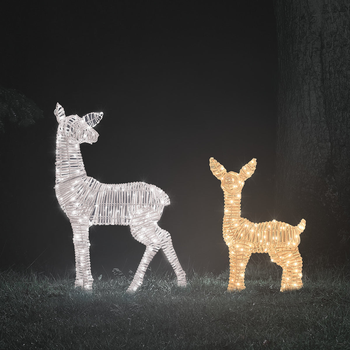 2er Set Leyburn Rattan LED-Rehkitze mit 310 Mikro-LEDs und Timer