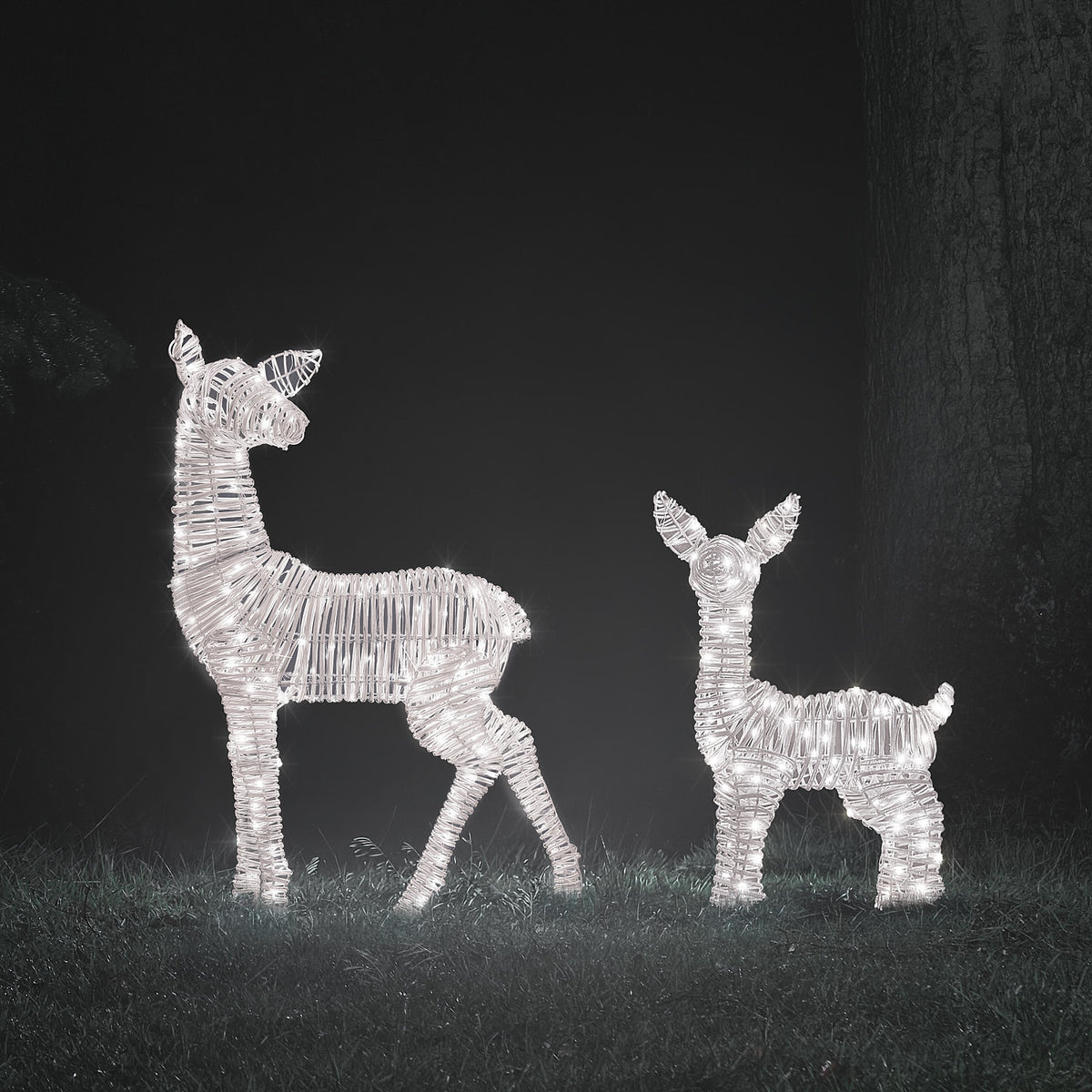 2er Set Leyburn Rattan LED-Rehkitze mit 310 Mikro-LEDs und Timer