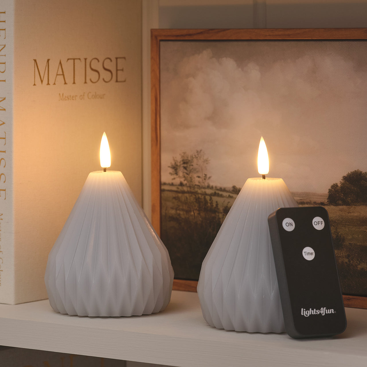 2er Set TruGlow® Echtwachskerzen Birnen-Design hellgrau