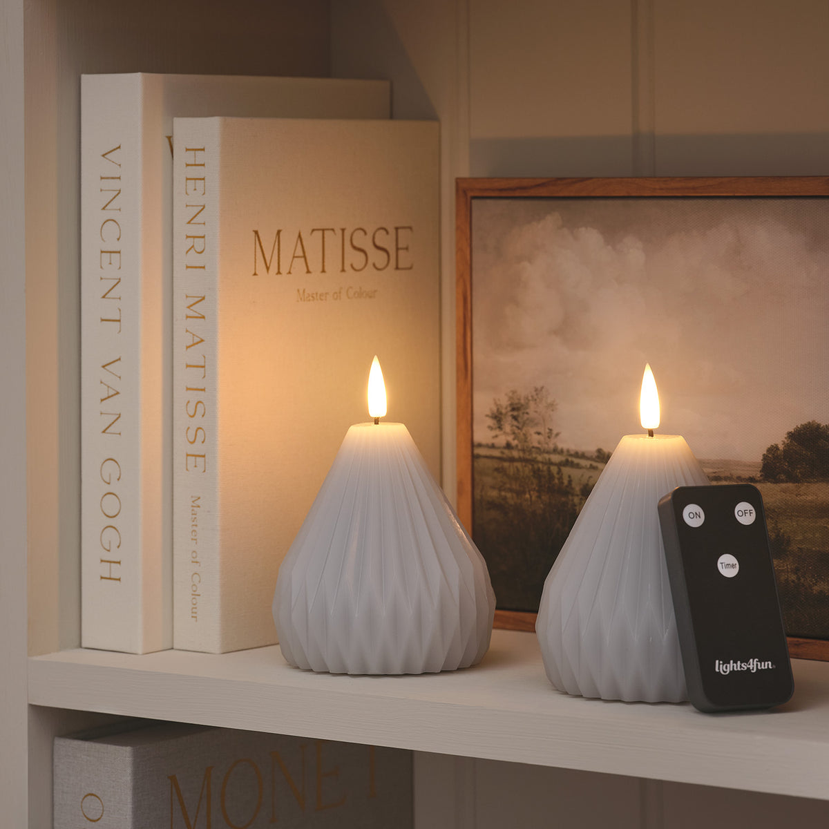 2er Set TruGlow® Echtwachskerzen Birnen-Design hellgrau
