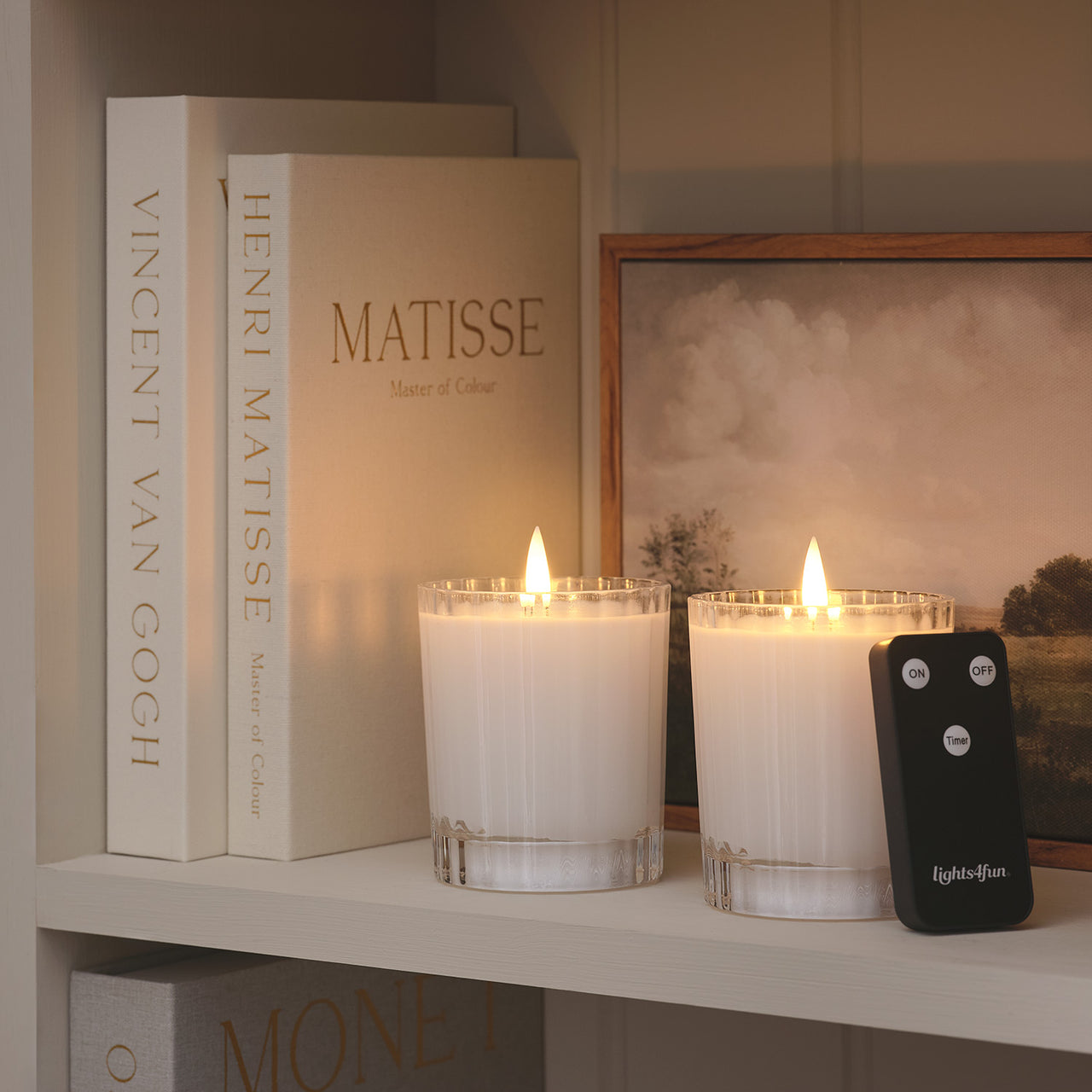 2er Set TruGlow® LED-Kerzen im geriffelten Glas mit Fernbedienung in Weiß