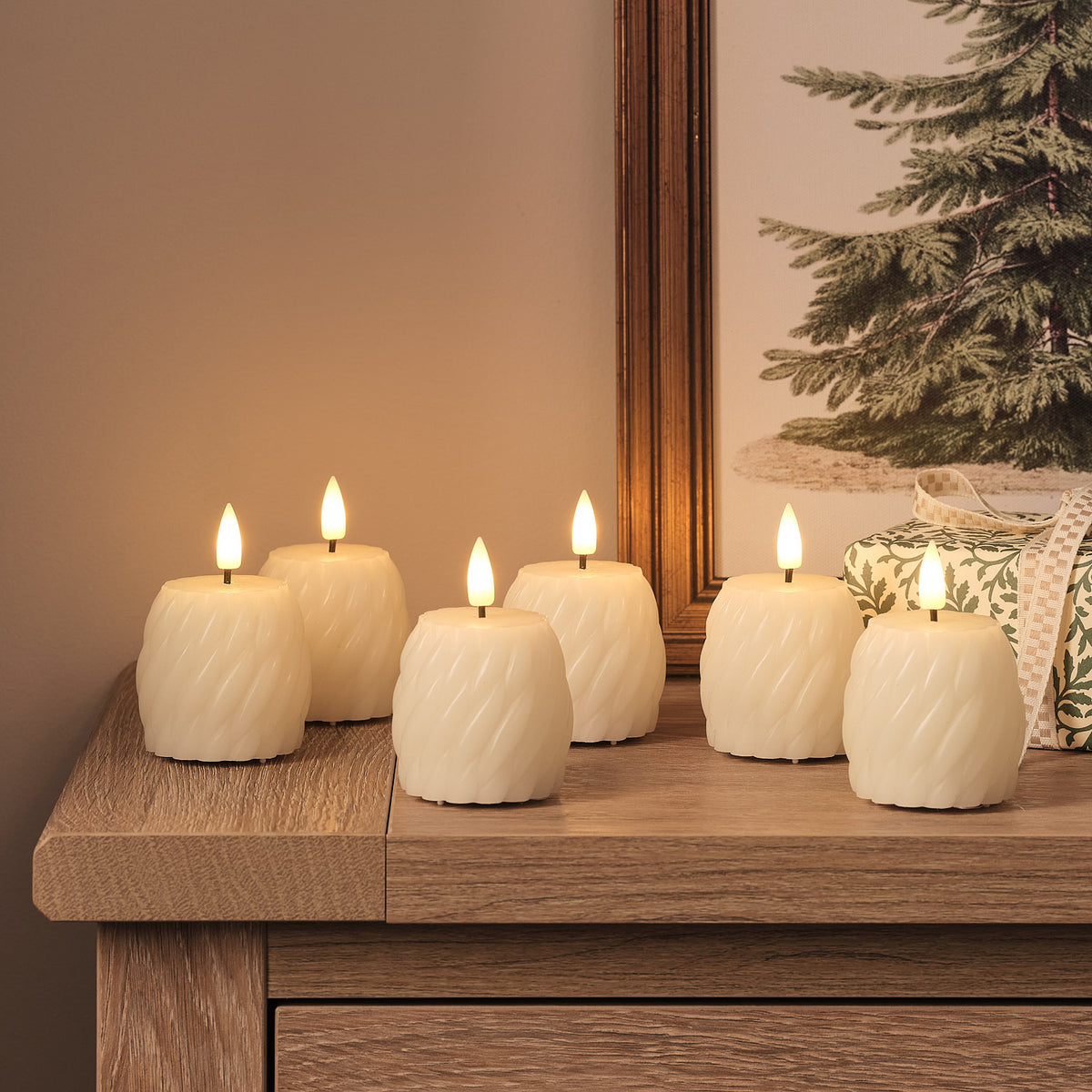 6er Set Gedrehte TruGlow® LED-Votivkerzen in Elfenbein mit Fernbedienung