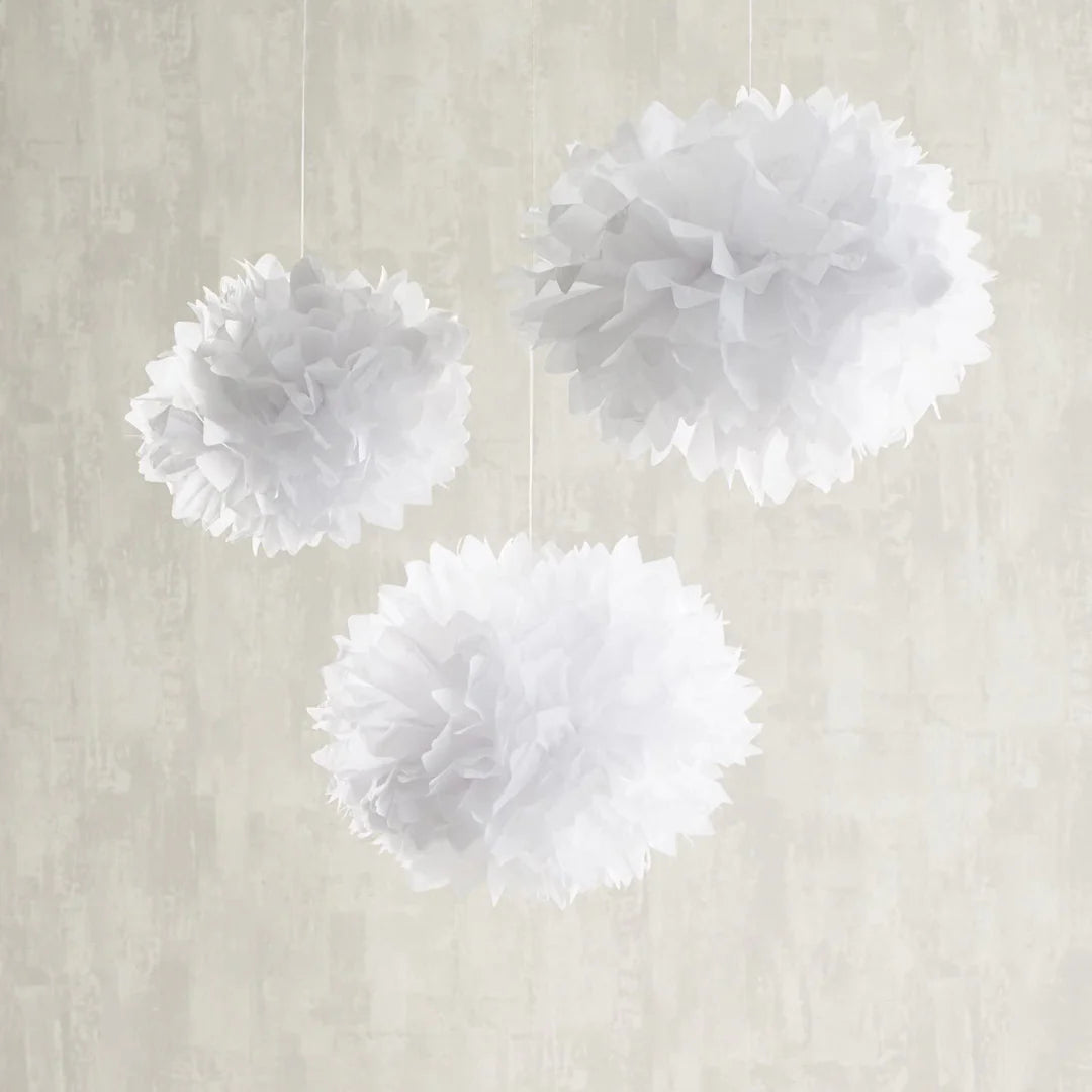 9er Set Pompons in weiß, rosa und crème