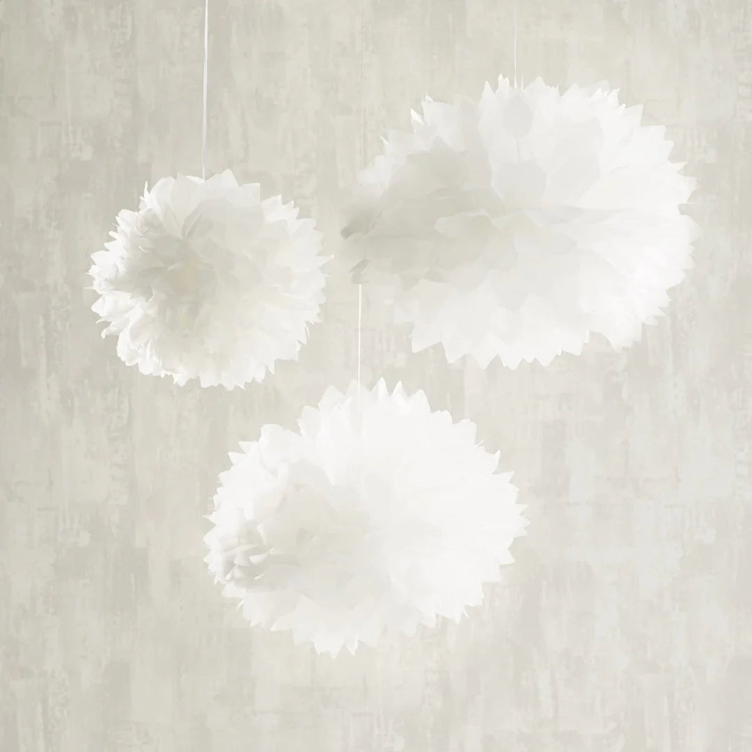 9er Set Pompons in weiß, rosa und crème
