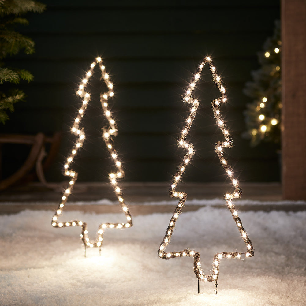 2er Set LED Stableuchten Weihnachtsbäume aus Weide