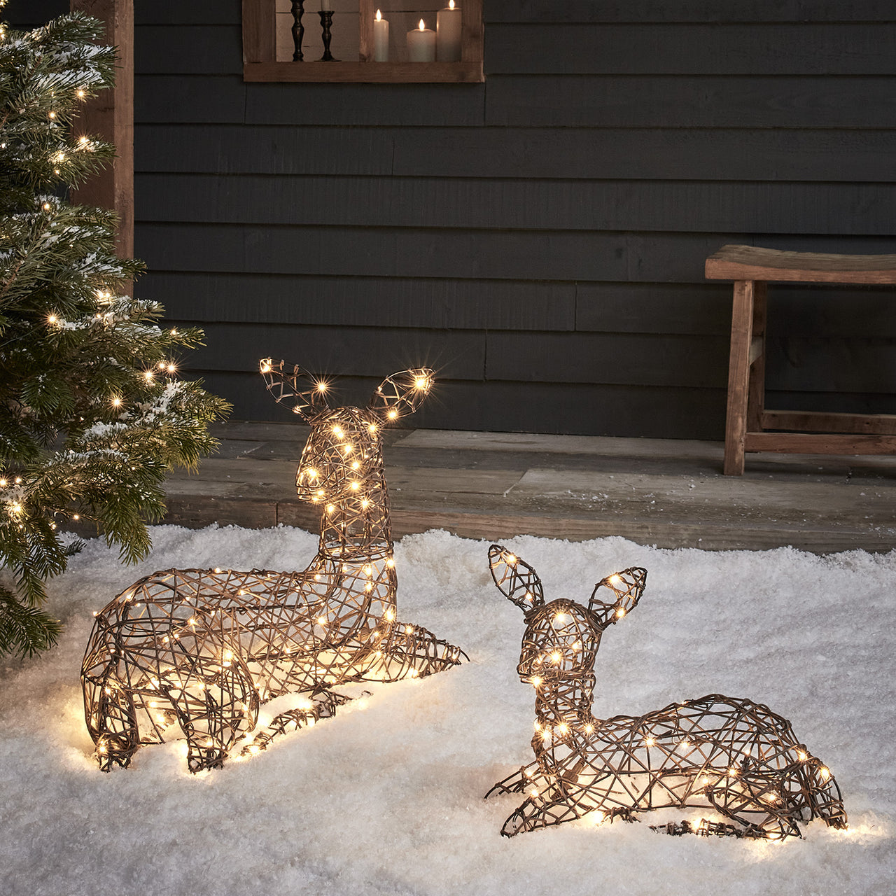 Liegende LED-Rentiere Hirschkuh & Rehkitz Studley