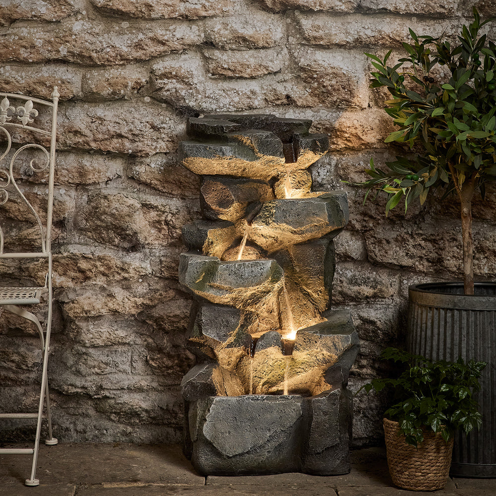 Ingleton 88cm LED Gartenbrunnen Felsen