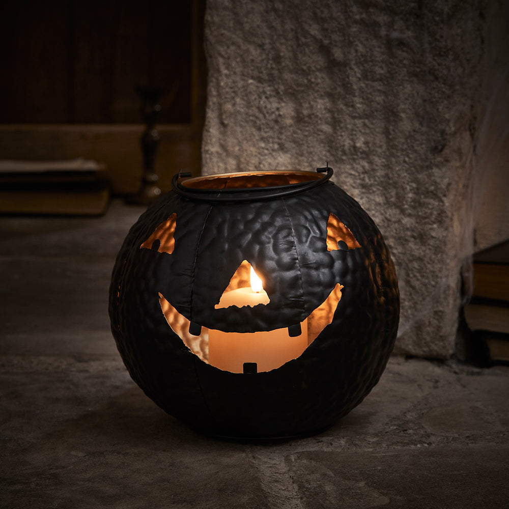 Halloween Kürbis LED Laterne schwarz mit TruGlow® Outdoor Kerze
