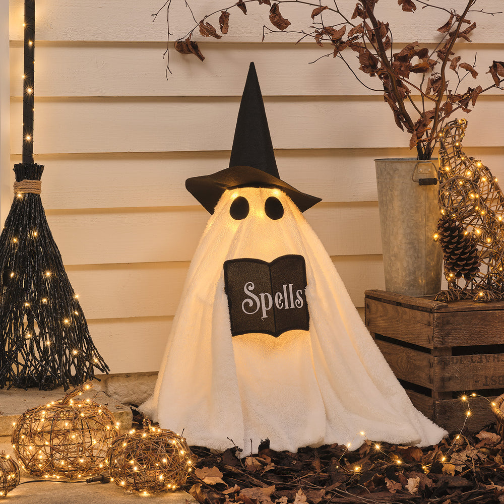 2er Set LED-Halloween-Deko für außen mit Wanda Hexengeist & Hexenbesen beleuchtet