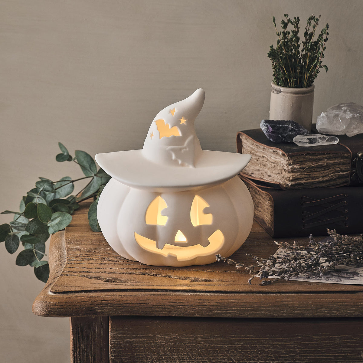 LED-Halloween-Kürbis aus Porzellan mit Timer