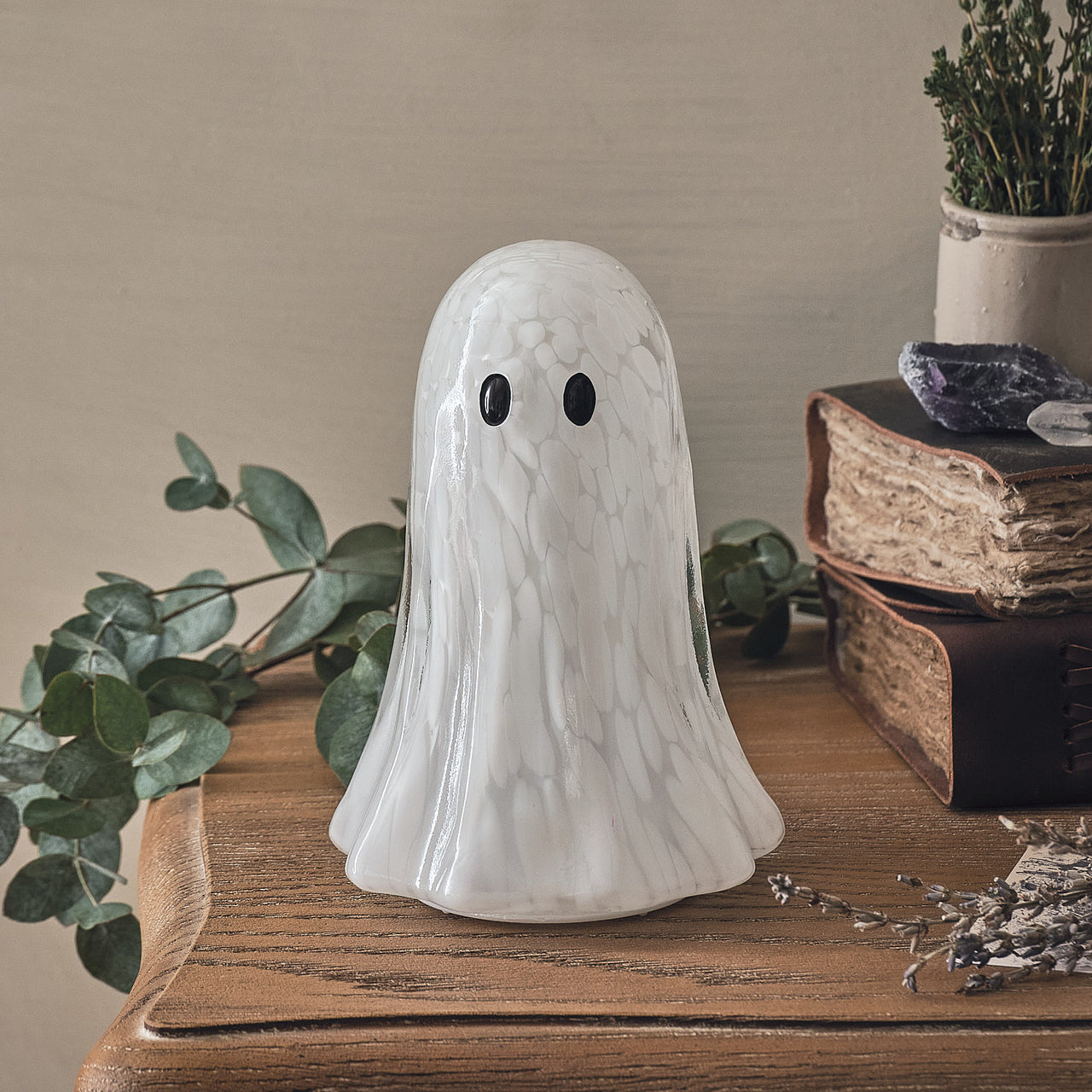Große Gertie LED-Halloween-Geist-Deko aus Konfettiglas unbeleuchtet