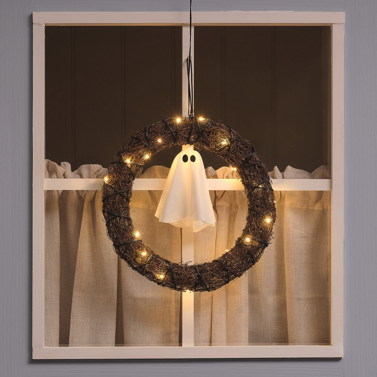 30 cm LED-Halloween-Türkranz mit Geist für außen