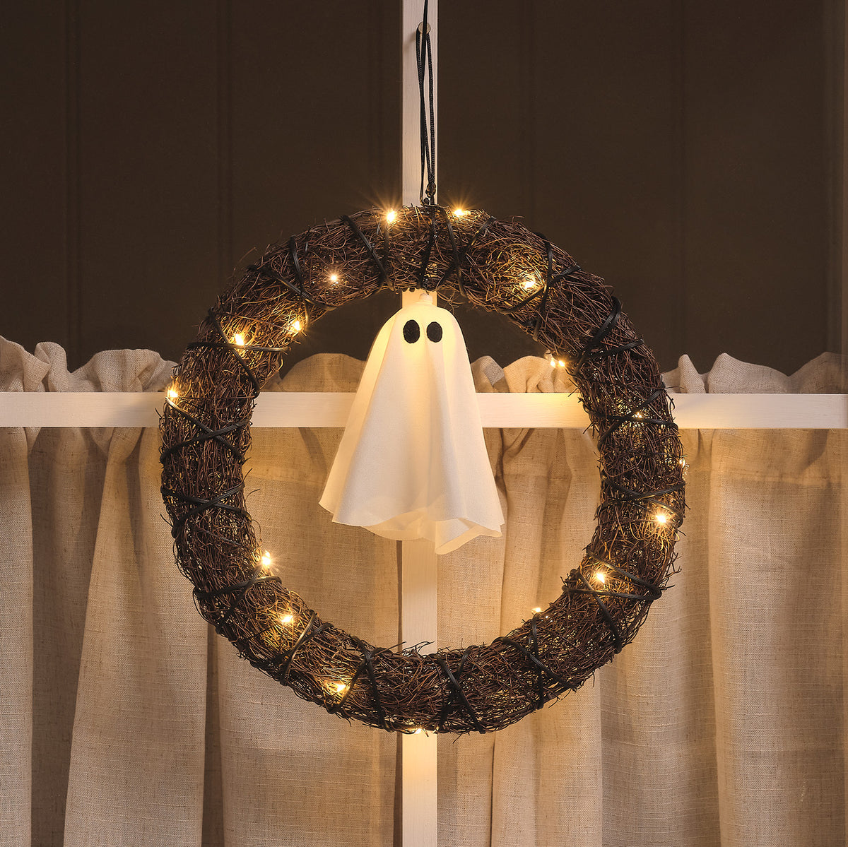 30 cm LED-Halloween-Türkranz mit Geist für außen