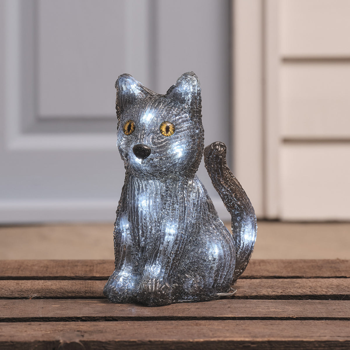 LED-Halloween-Figur aus Acryl mit Timer –  Katze Jet