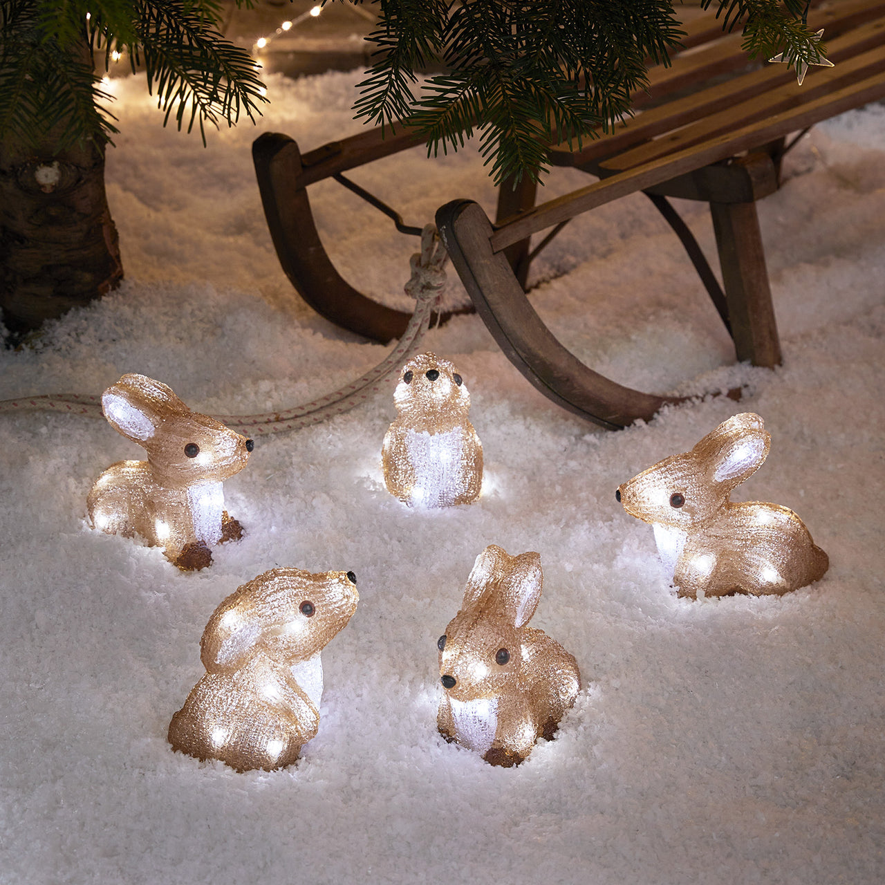 Acryl LED Weihnachtsfiguren außen Fliegenpilze und Hasen
