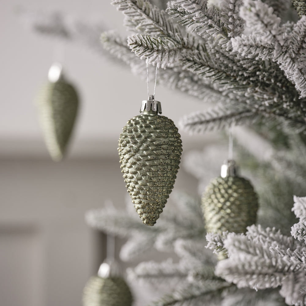 6er Set Weihnachtsbaumdeko Tannenzapfen aus grünem Glas