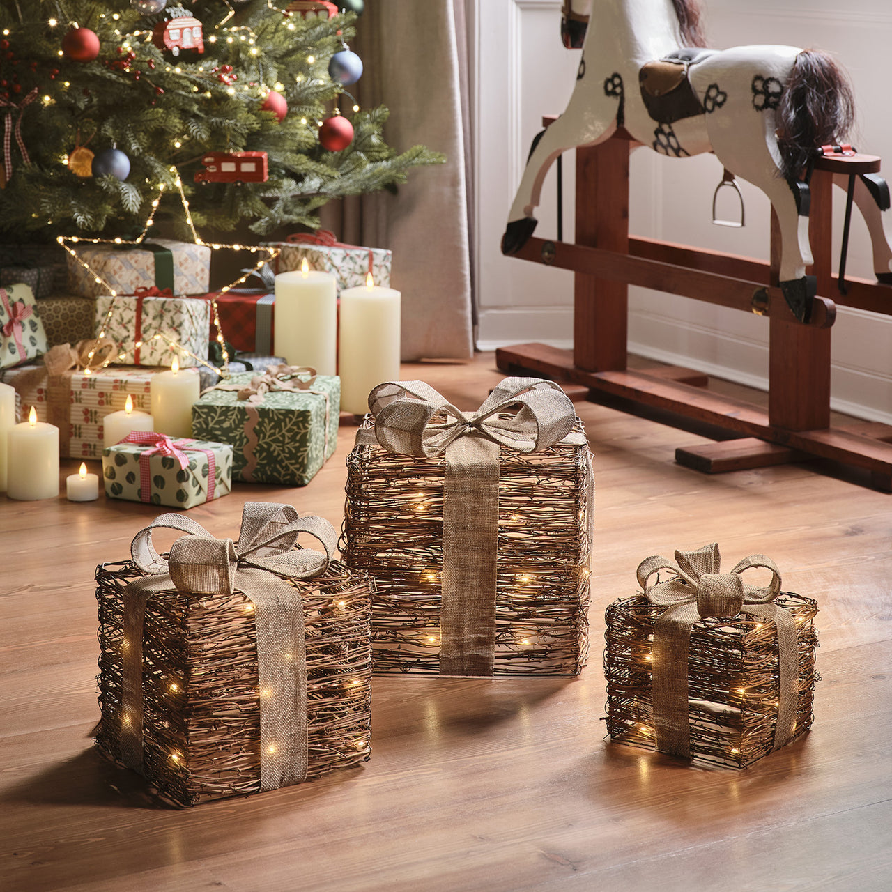 3er Set Micro LED Rattan Weihnachtsdeko außen Weihnachtsgeschenke