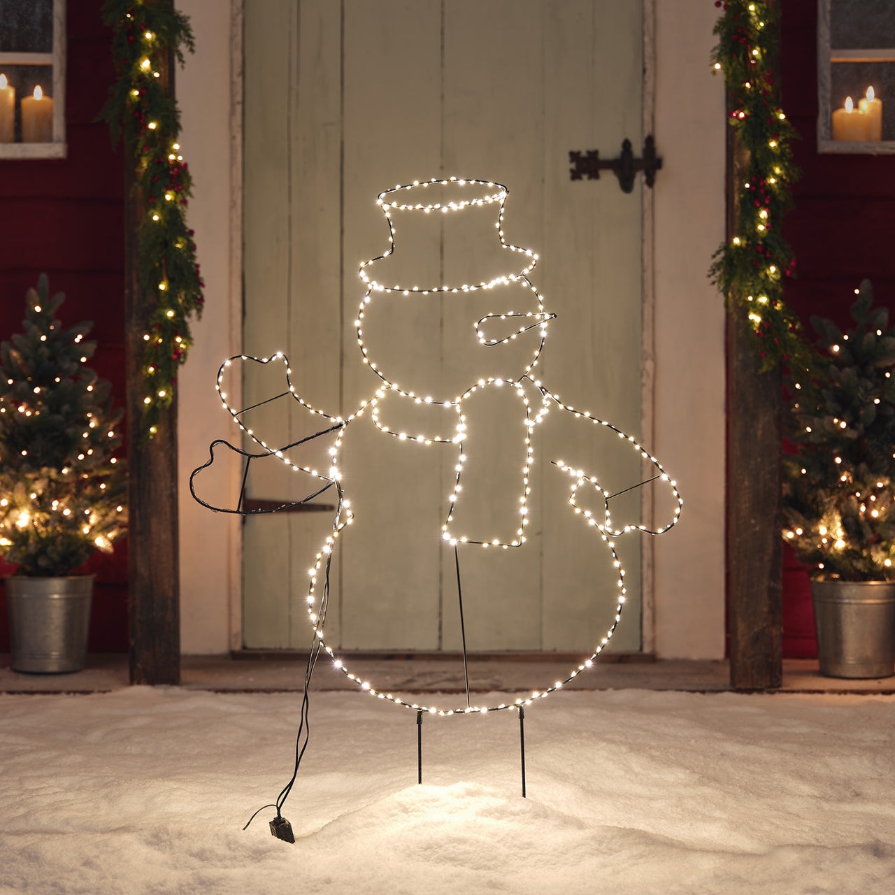 LED Stableuchte Winkender Schneemann