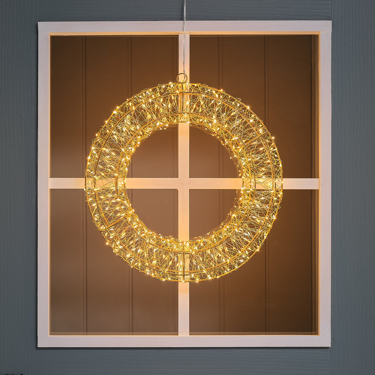 38cm Goldener LED-Weihnachtskranz für Außen mit Mikro-LEDs beleuchtet
