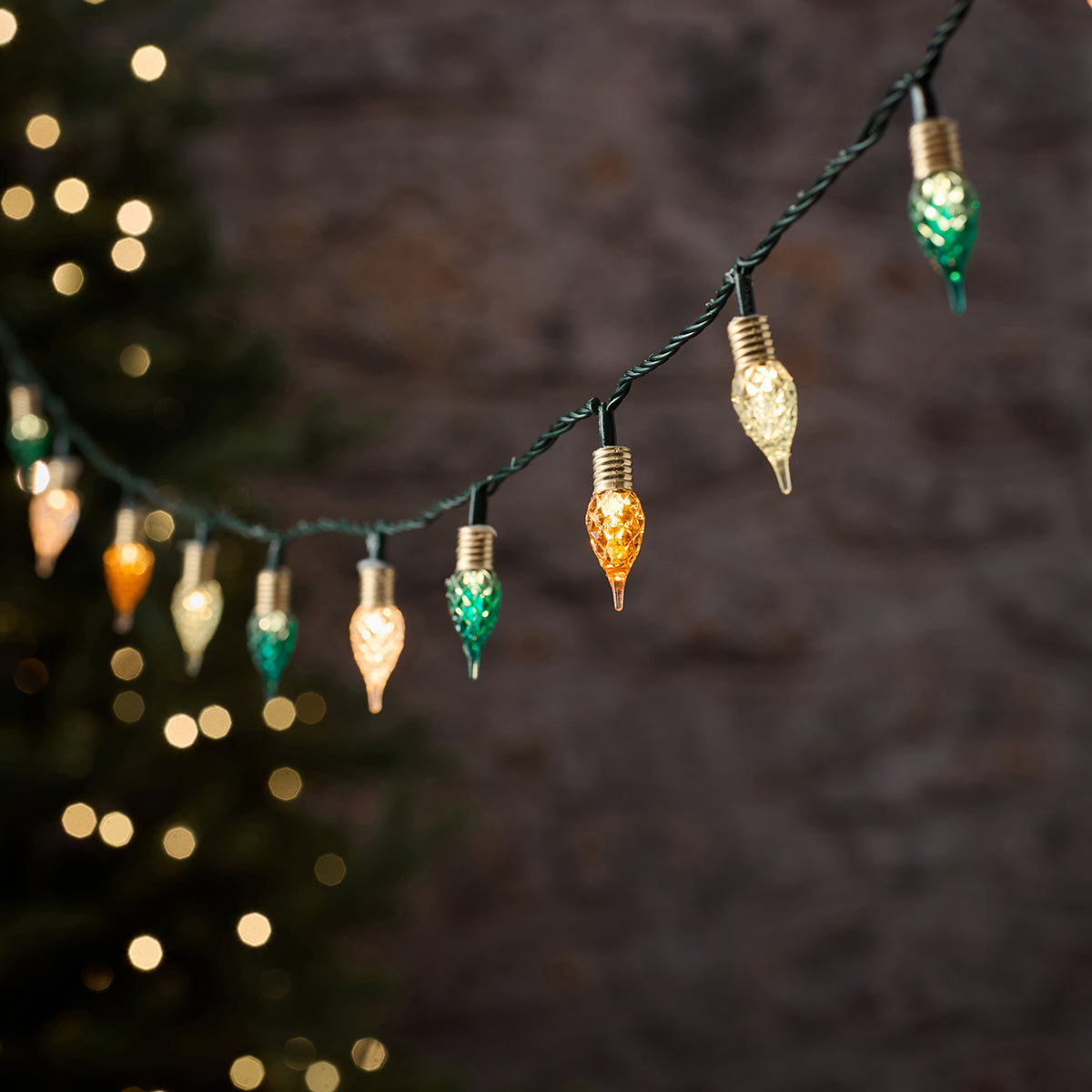 Smaragdgrüne LED-Lichterkette mit Vintage-Glühbirnen und Twinkle-Effek