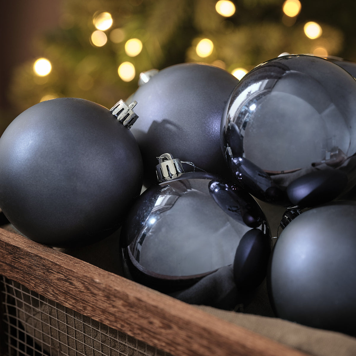6er-Set Große blaue Christbaumkugeln in Matt und Metallic-Finish