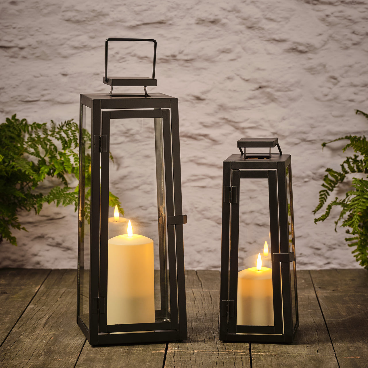 2er Set Metall Laternen schwarz mit TruGlow® Kerzen