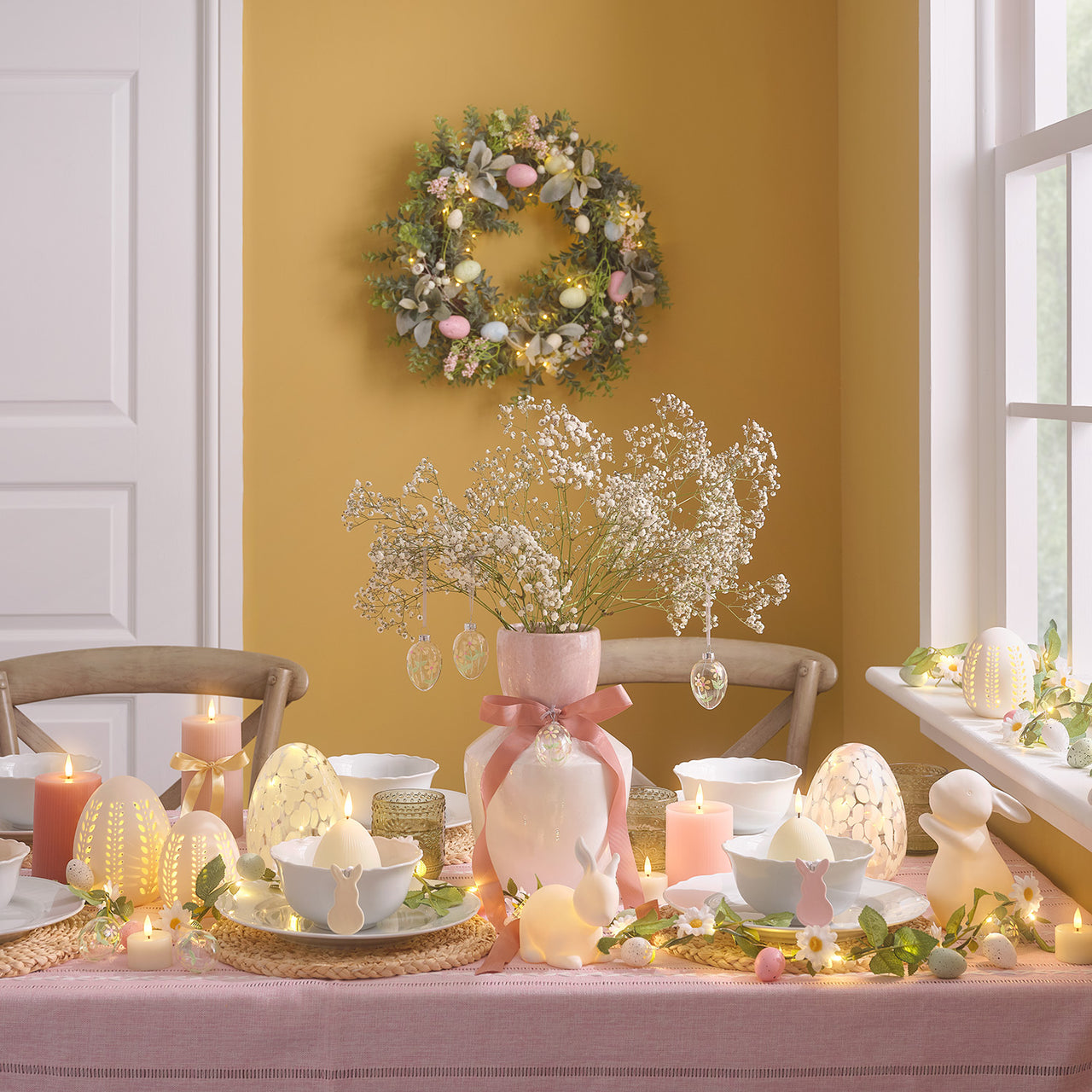 50cm Osterkranz Ostereier mit LED-Mikro-Lichterkette & Timer