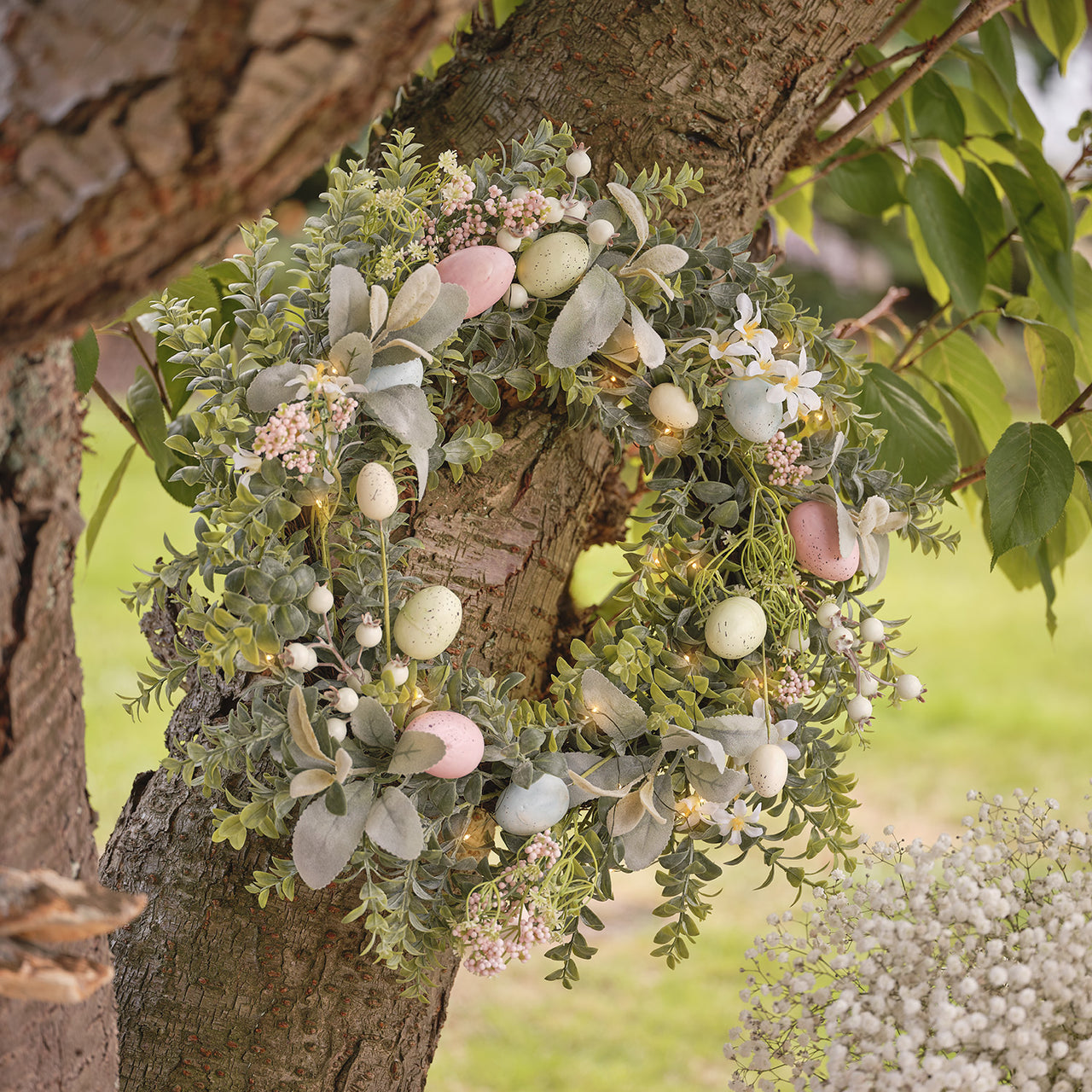 50cm Osterkranz Ostereier mit LED-Mikro-Lichterkette & Timer