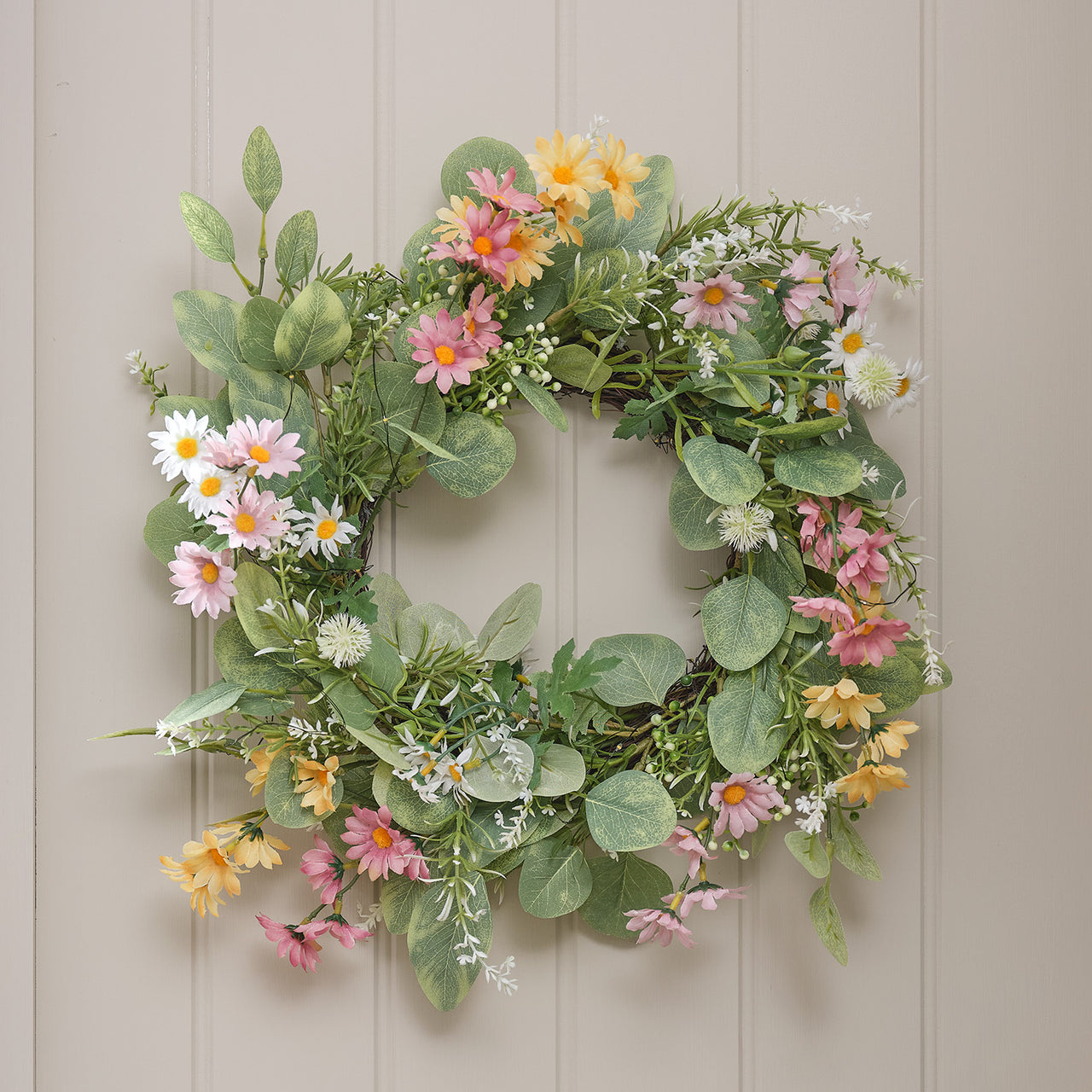 Beleuchteter 40cm LED‑Frühlingskranz mit Gänseblümchen & Timer