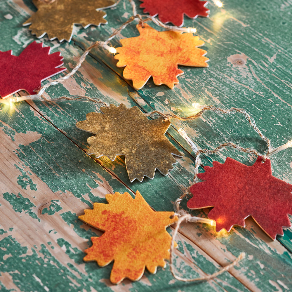 20er Micro Lichterkette Herbstblätter aus Filz