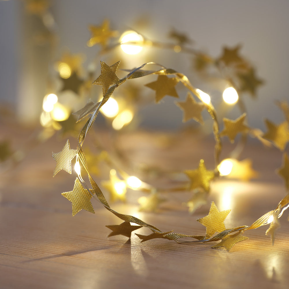 40er Micro LED Girlande goldene Stoff Sterne