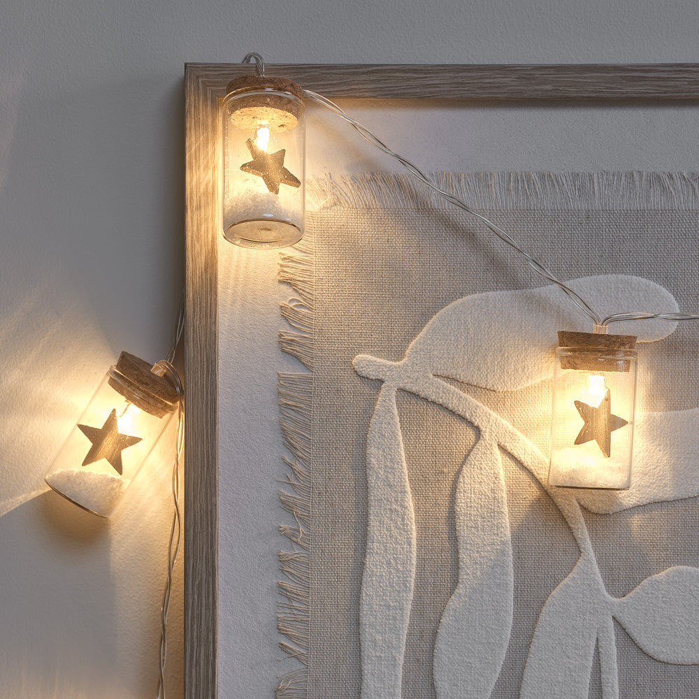 10er LED Lichterkette Laterne mit Stern aus Glas gold