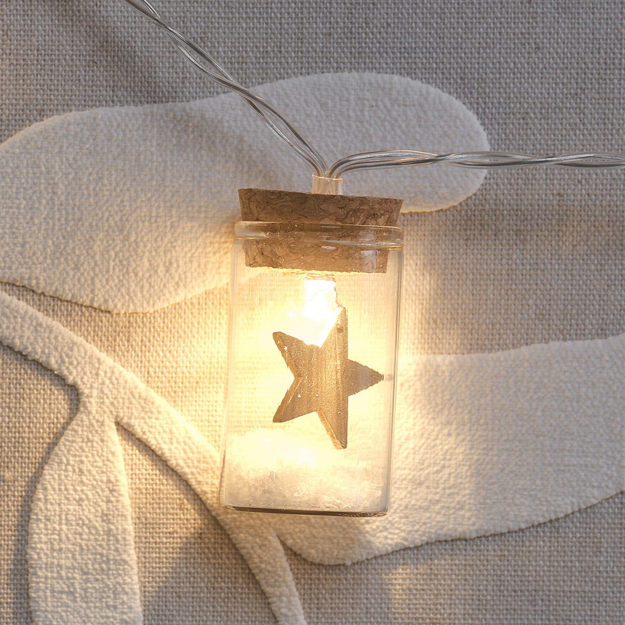 10er LED Lichterkette Laterne mit Stern aus Glas gold