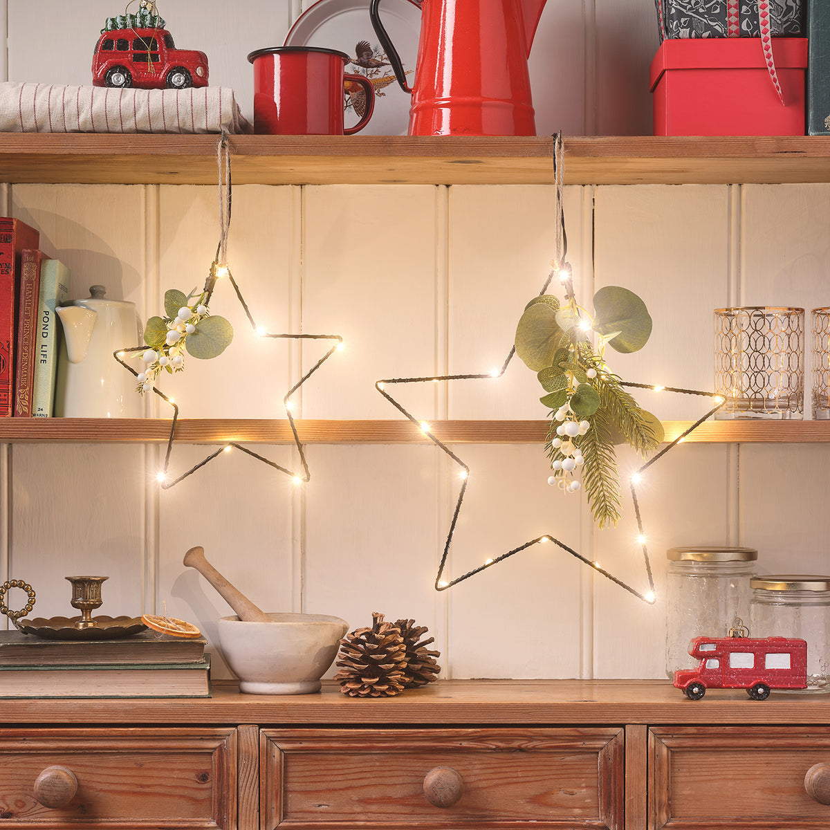 2er Set LED-Sterne mit Blättern