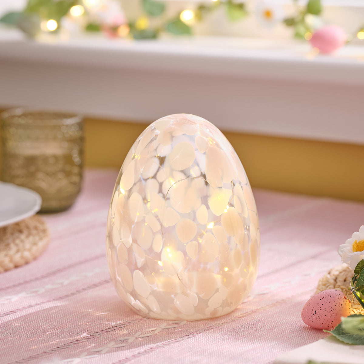 LED-Osterei Konfetti-Glas pastellrosa mit Timer