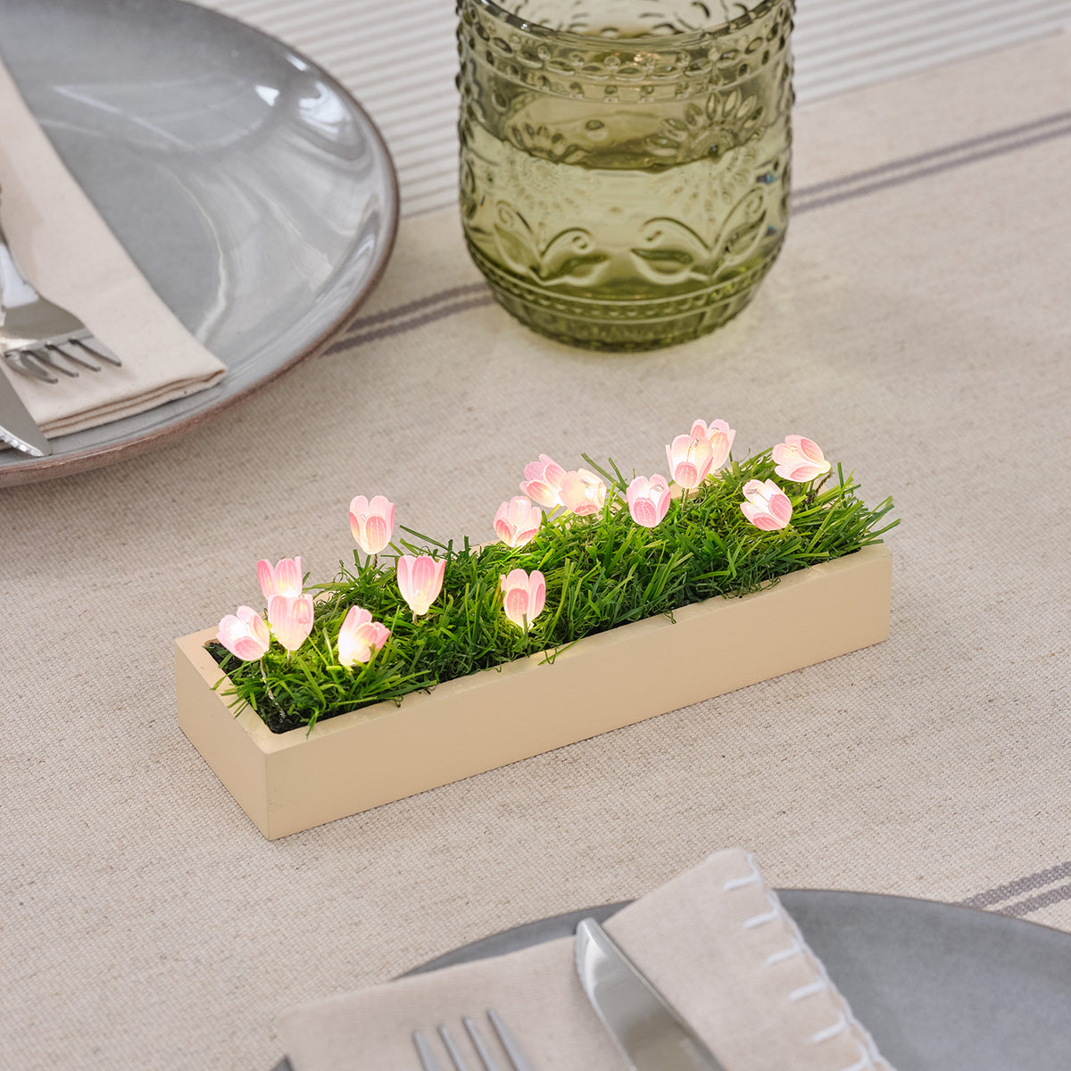 Mini LED-Tulpen Tischdeko rosa mit Timer