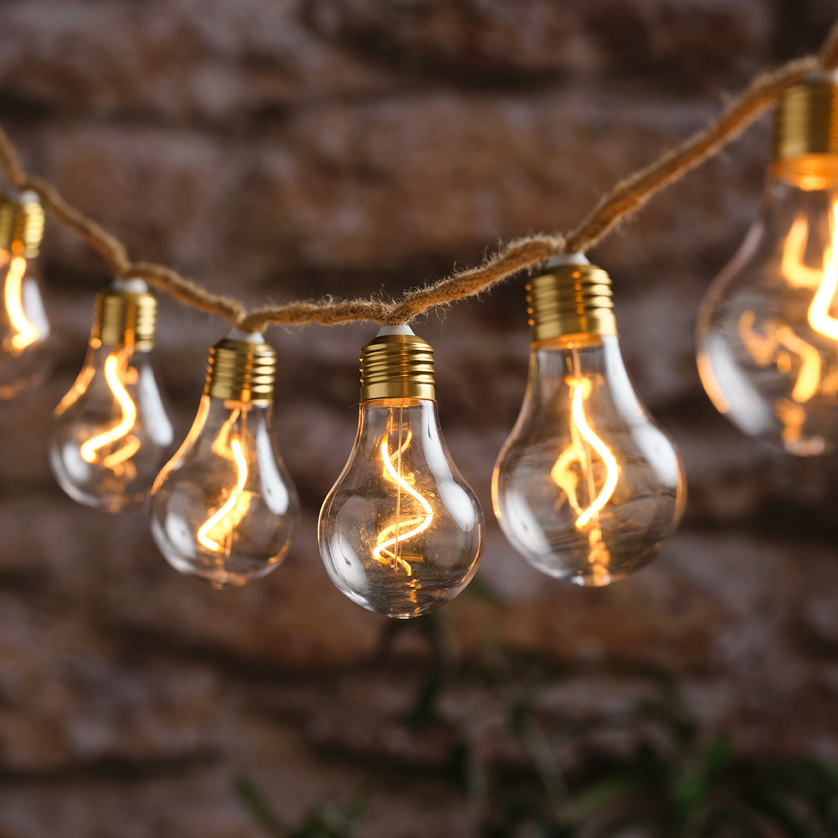 10er Glühbirnen-LED-Lichterkette Naturseil