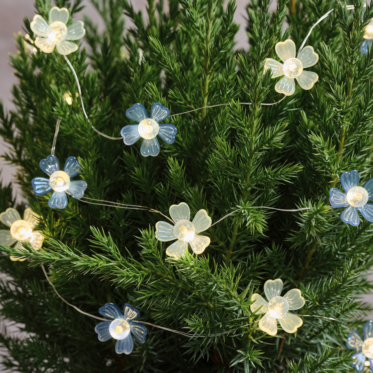 Blaue & weiße Mikro-LED-Blumenlichterkette Warmweiß mit Timer