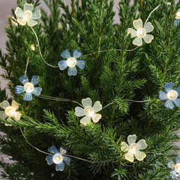 Blaue & weiße Mikro-LED-Blumenlichterkette Warmweiß mit Timer