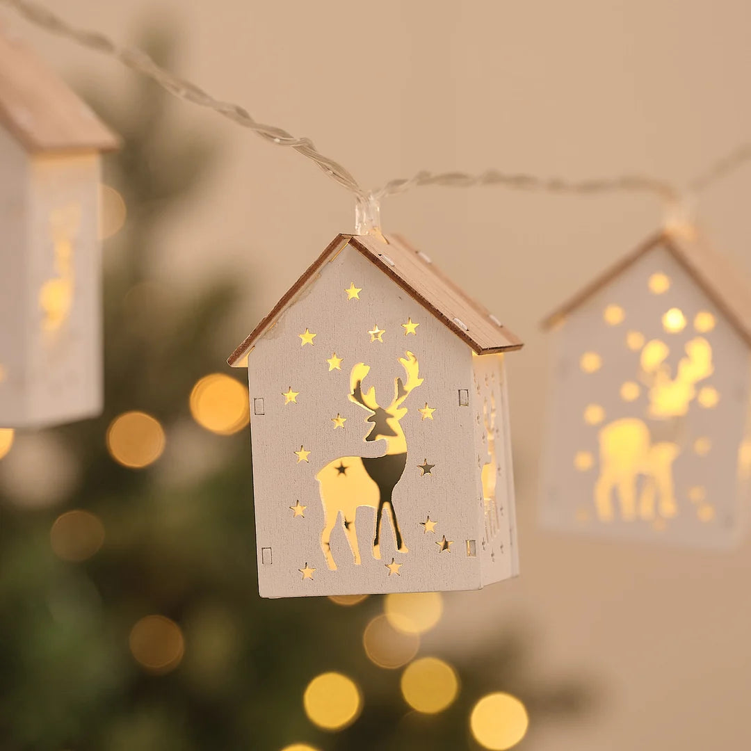 Rentier-Lichterkette aus Holz mit 10 LEDs und Timer