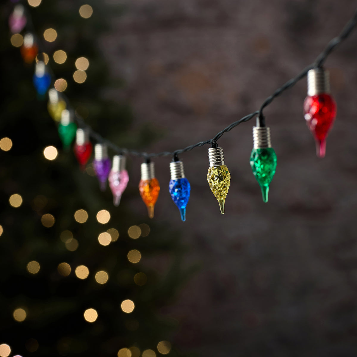 Batteriebetriebene bunte 50er LED-Tropfen-Lichterkette mit Timer für außen