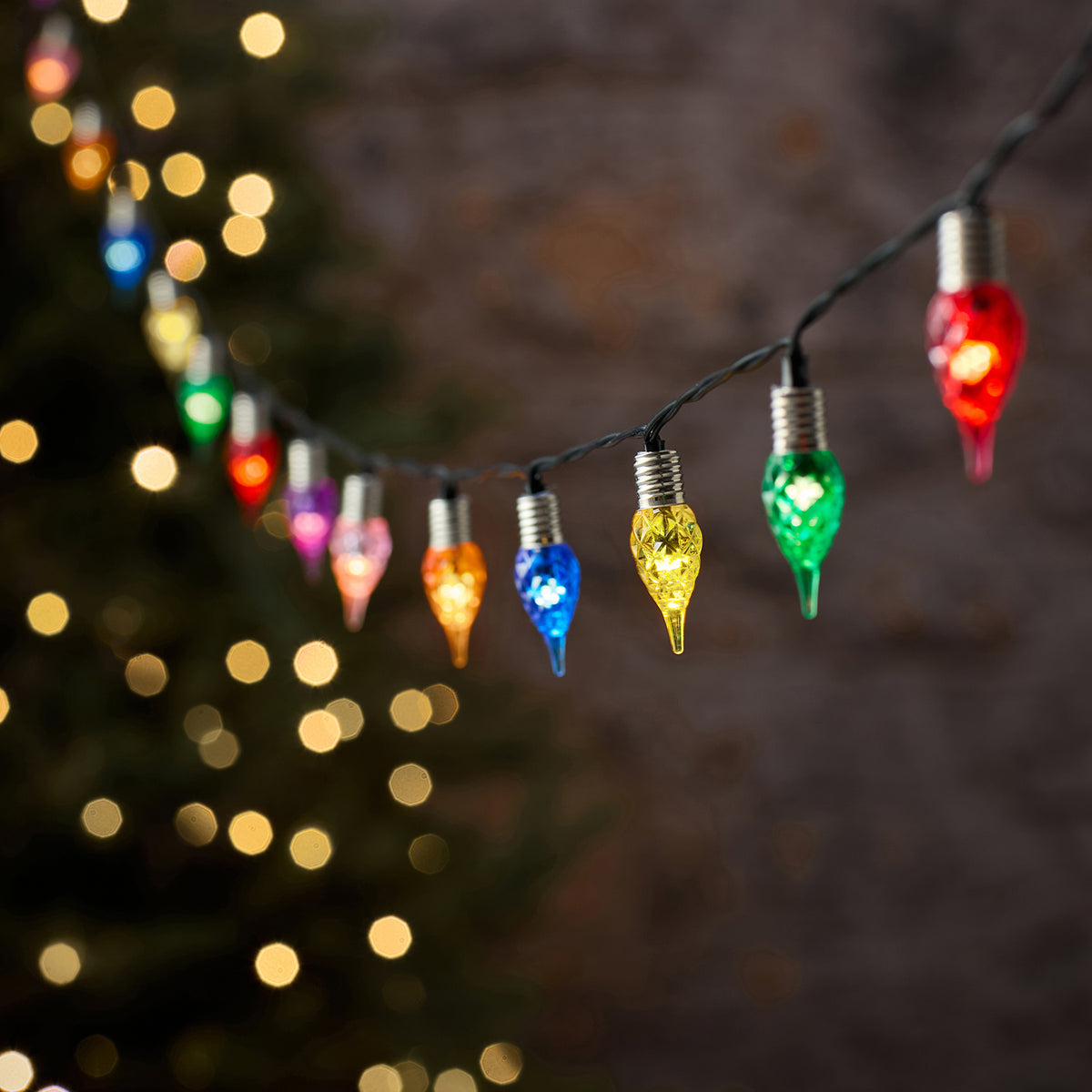 Batteriebetriebene bunte 50er LED-Tropfen-Lichterkette mit Timer für außen