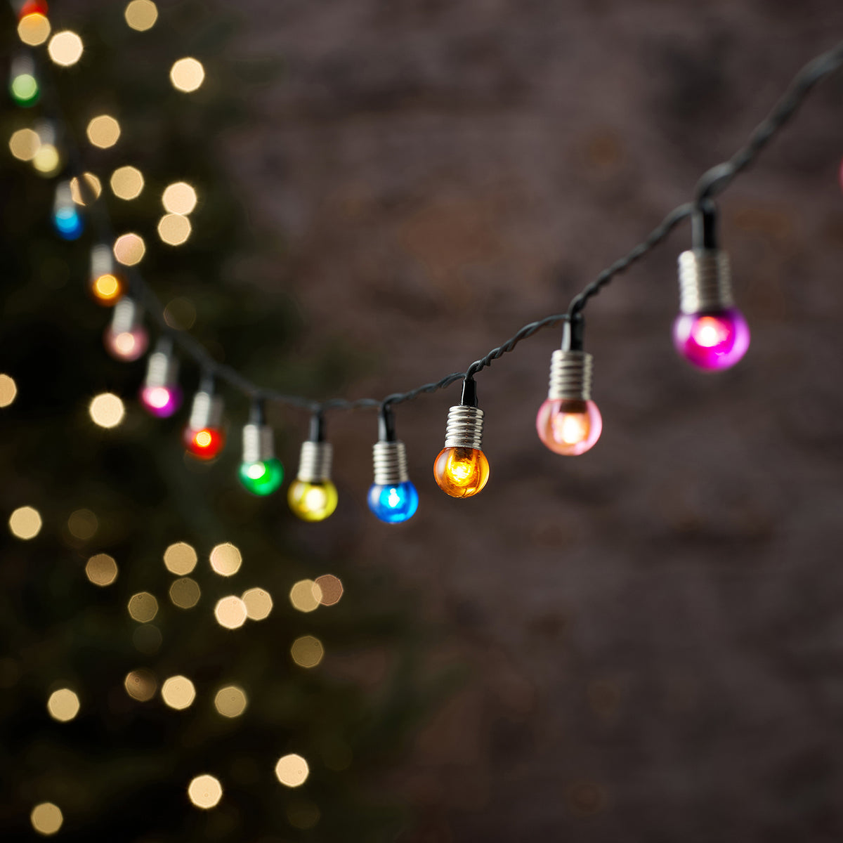Bunte 50er LED-Kugel-Lichterkette für außen mit Timer