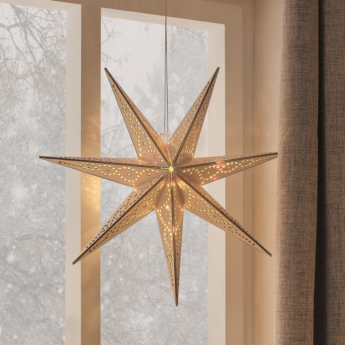49cm LED Holzstern zum Aufhängen mit Fernbedienung